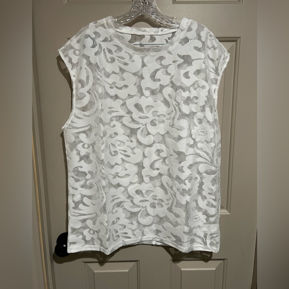 White Lace See Trough Floral Tank Top Size Medium M